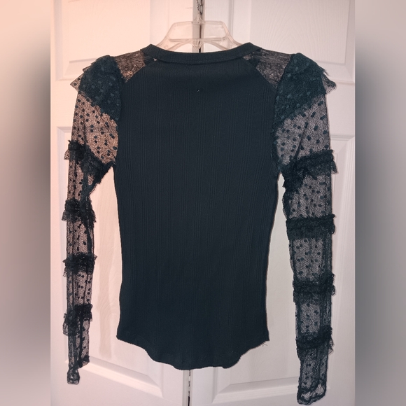 Free People Kiss Kiss 💋 Teal Swiss Dot Mesh Long Sleeve Top. Size S. - Picture 9 of 9